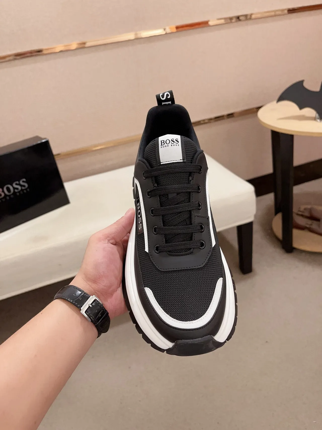 Hugo Boss Black White Platform Sole Mesh And Synthetic Upper Chunky Sneakers 2