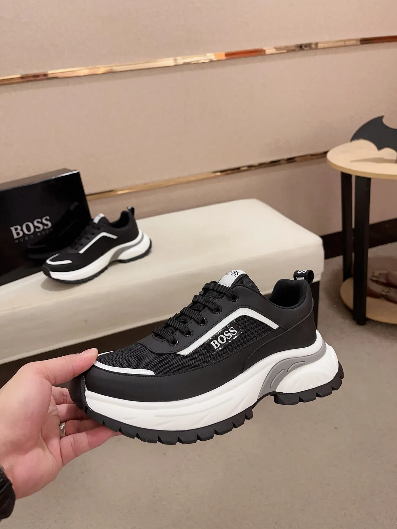 Hugo Boss Black White Platform Sole Mesh And Synthetic Upper Chunky Sneakers 3