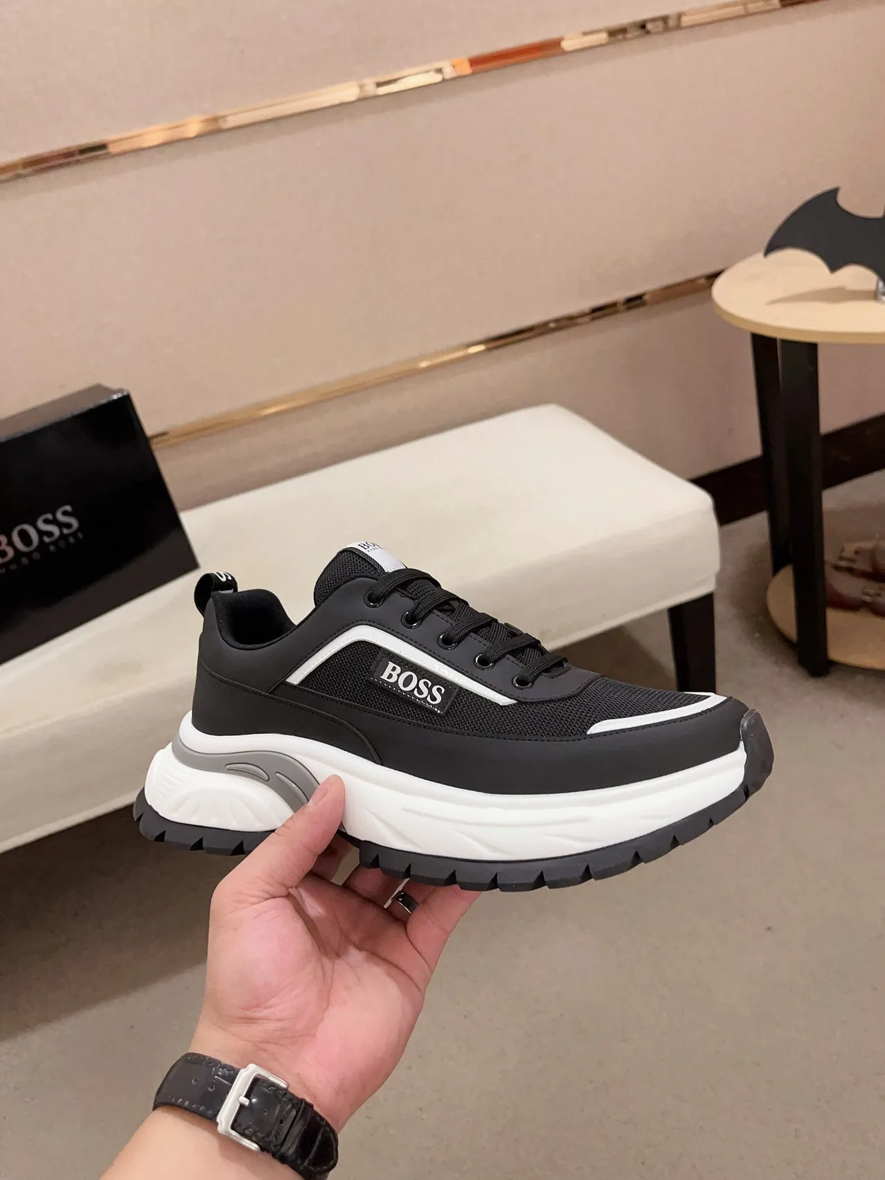 Hugo Boss Black White Platform Sole Mesh And Synthetic Upper Chunky Sneakers 4
