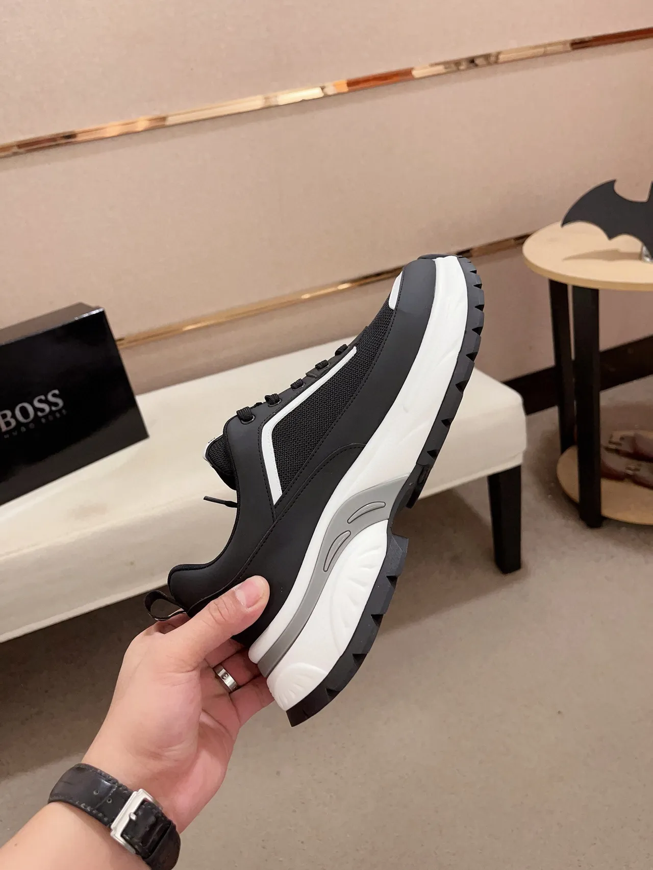 Hugo Boss Black White Platform Sole Mesh And Synthetic Upper Chunky Sneakers 5