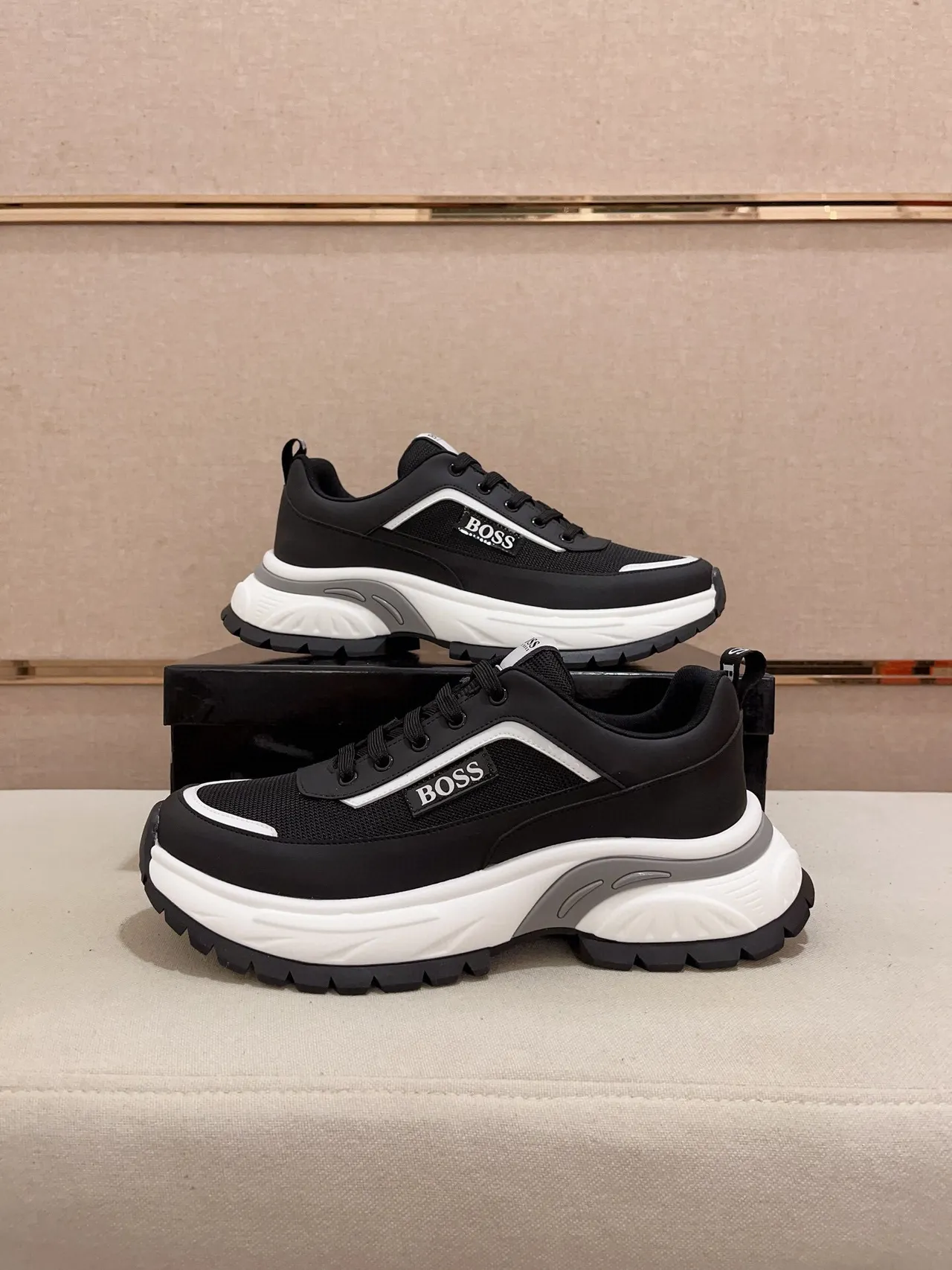 Hugo Boss Black White Platform Sole Mesh And Synthetic Upper Chunky Sneakers 7