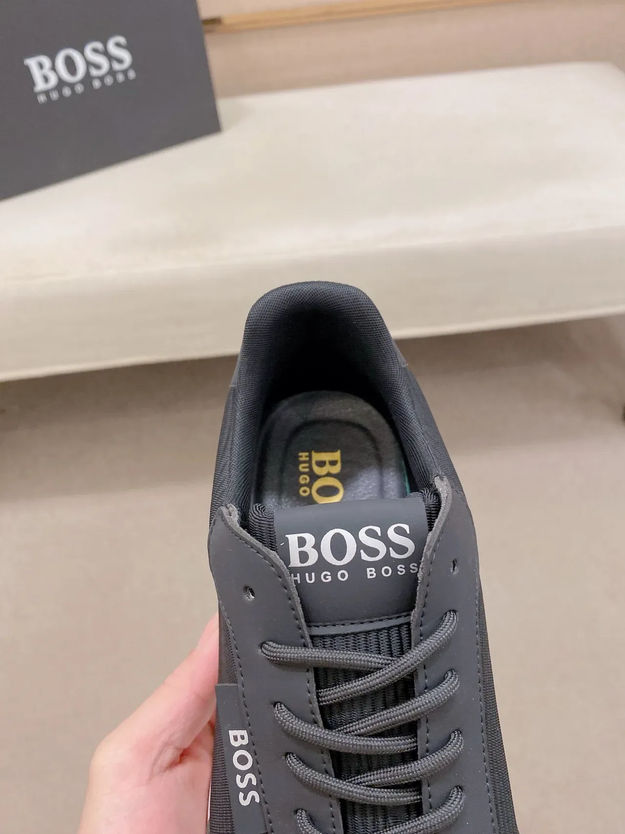 Hugo Boss Noir Blanc Textile Ribbelé Supérieur Contraste Mésoule Lifestyle Sneakers 7