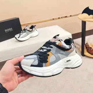 Hugo Boss Gray Black Platform Sole Mixed-Material Upper Chunky Sneakers