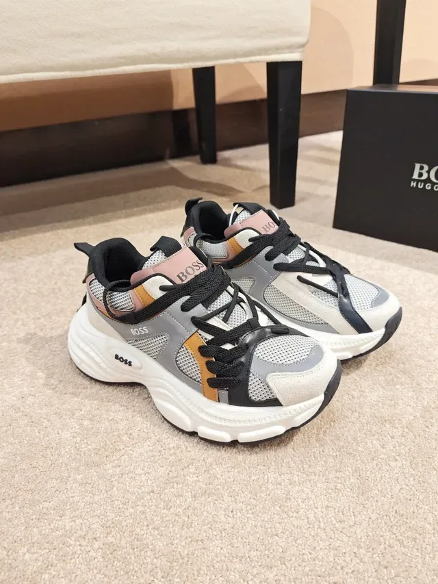 Hugo Boss Cinza e Preto Sola de plataforma Parte superior de material misto Tênis chunky 5