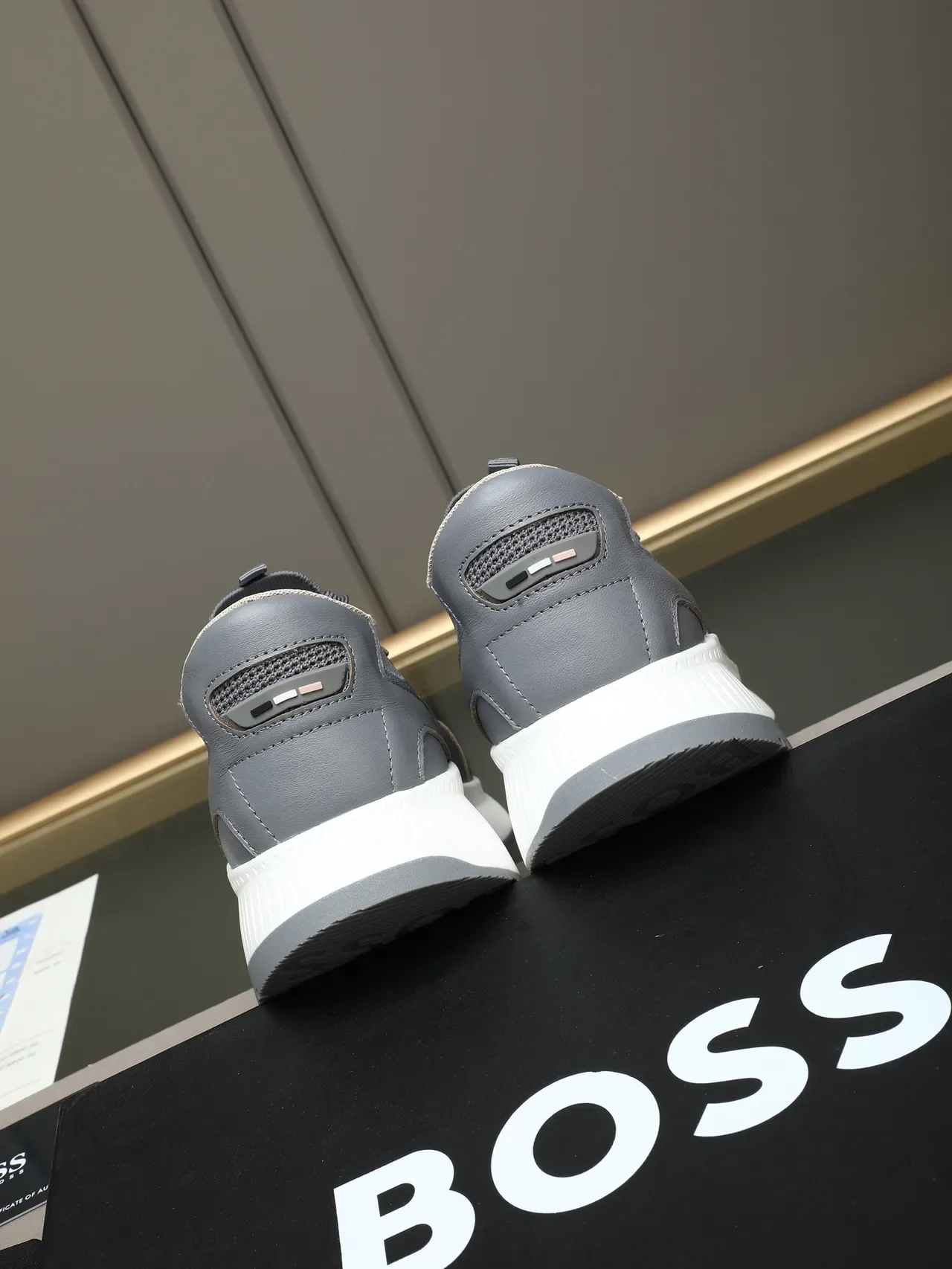 Hugo Boss Gray Knit-Mesh Leather Platform Sneaker 3