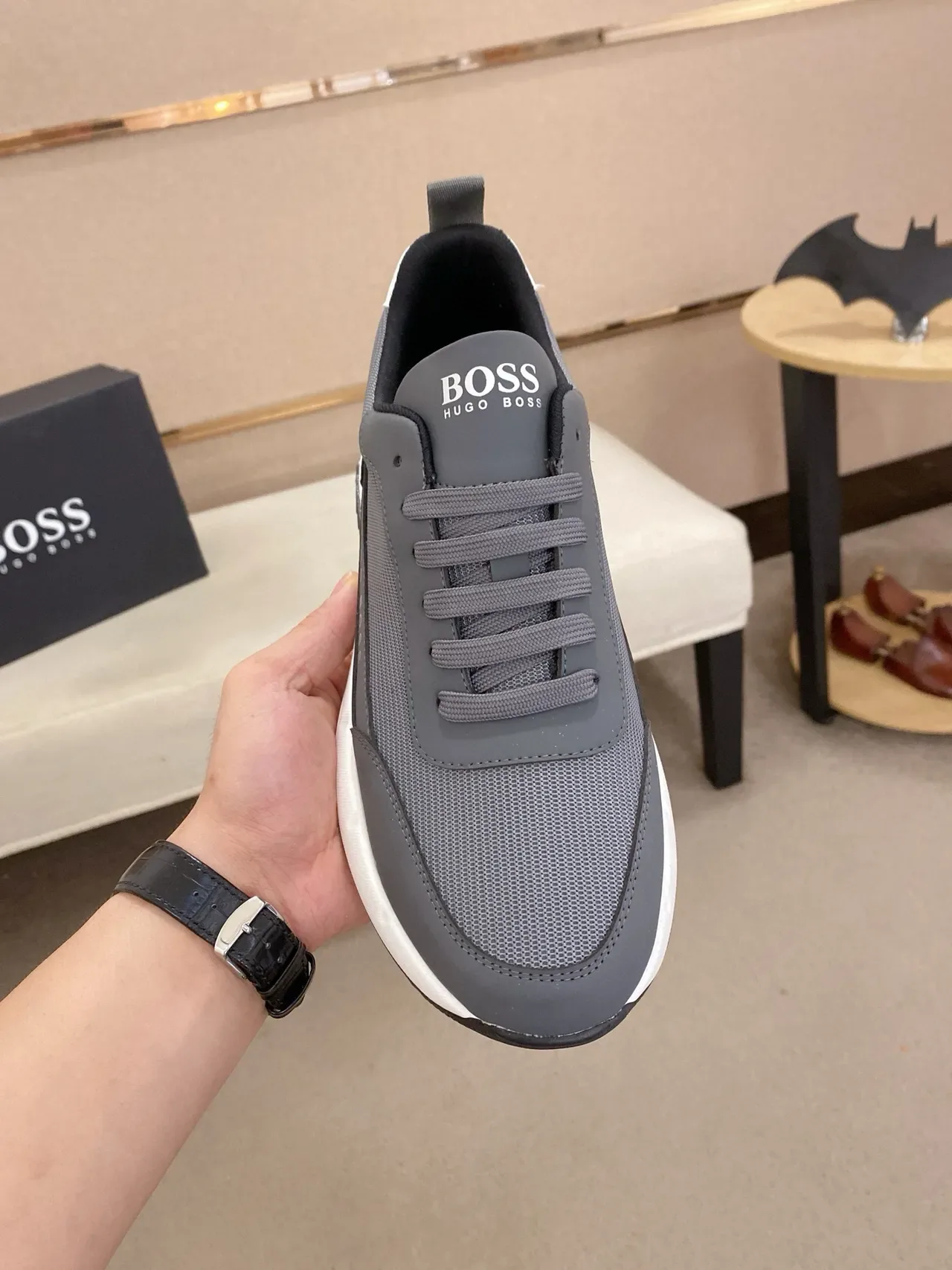 Hugo Boss Gray White parte superior de malha e sintético sola esculpida tênis lifestyle 2