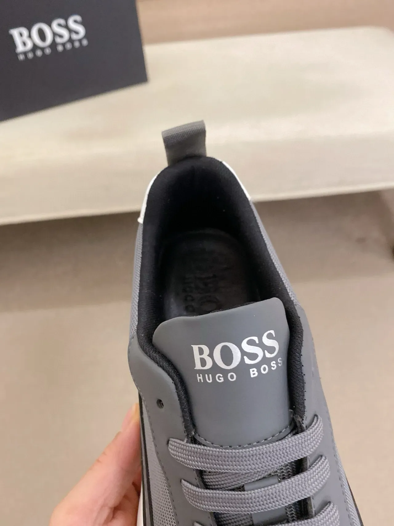 Hugo Boss Gray White parte superior de malha e sintético sola esculpida tênis lifestyle 6