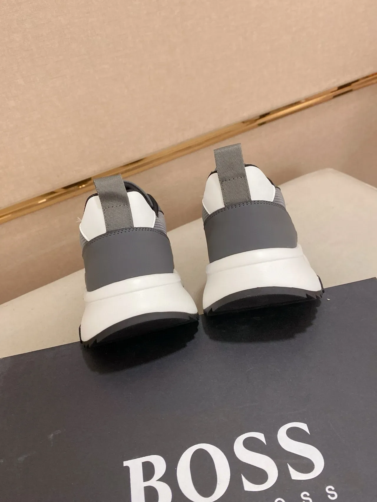 Hugo Boss Gray White parte superior de malha e sintético sola esculpida tênis lifestyle 7