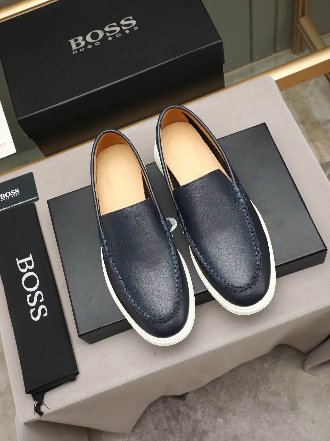 Hugo Boss Loafer Navy White Leather Rubber Sole Loafer 2
