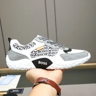 Hugo Boss Logo-Print حذاء رياضي أسلوب حياة رمادي وأبيض