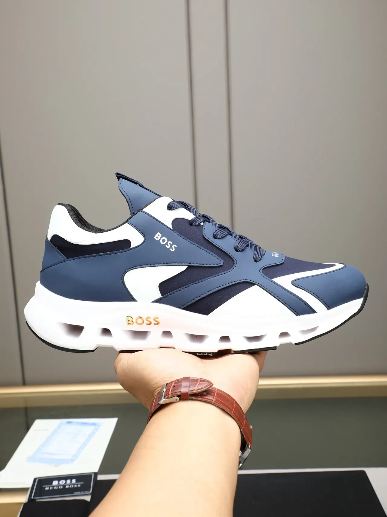 Hugo Boss Navy and White Colorblock Lifestyle Sneaker 1