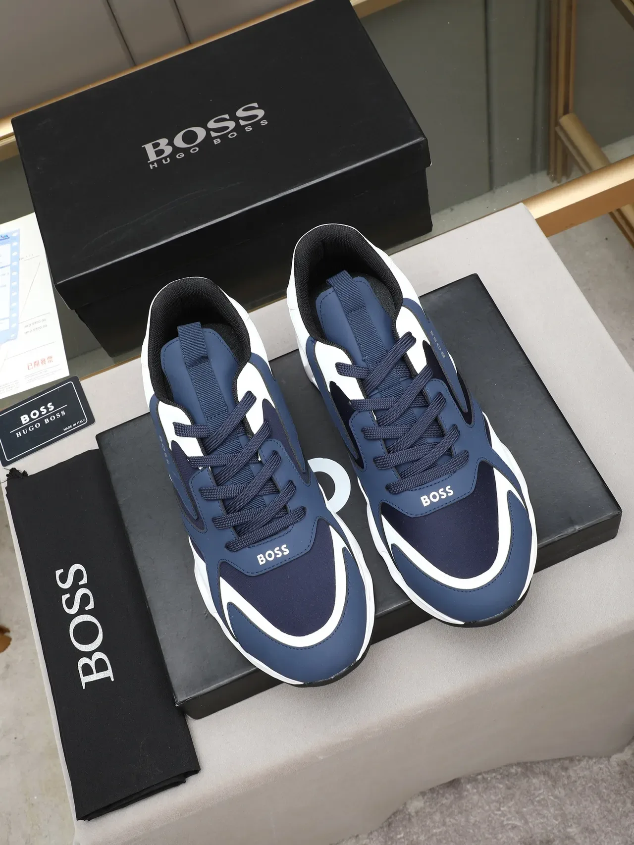 Hugo Boss Navy and White Colorblock Lifestyle Sneaker 2
