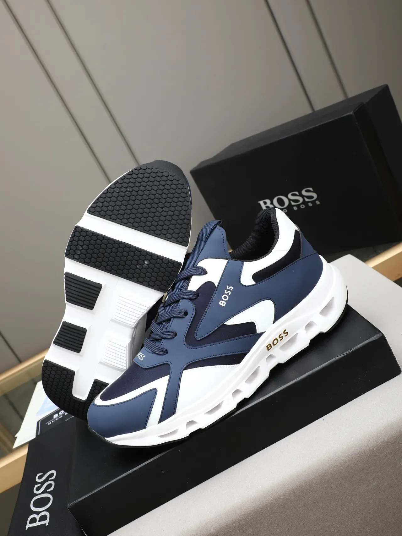 Hugo Boss Navy and White Colorblock Lifestyle Sneaker 4
