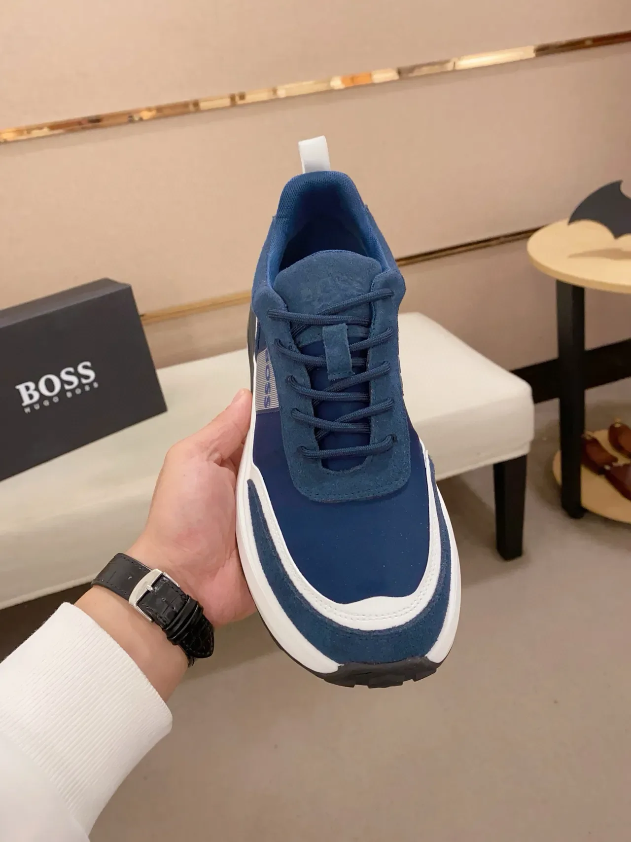 Hugo Boss Navy White Blue Daim et tissu avec rayure contrastée sneakers lifestyle 2