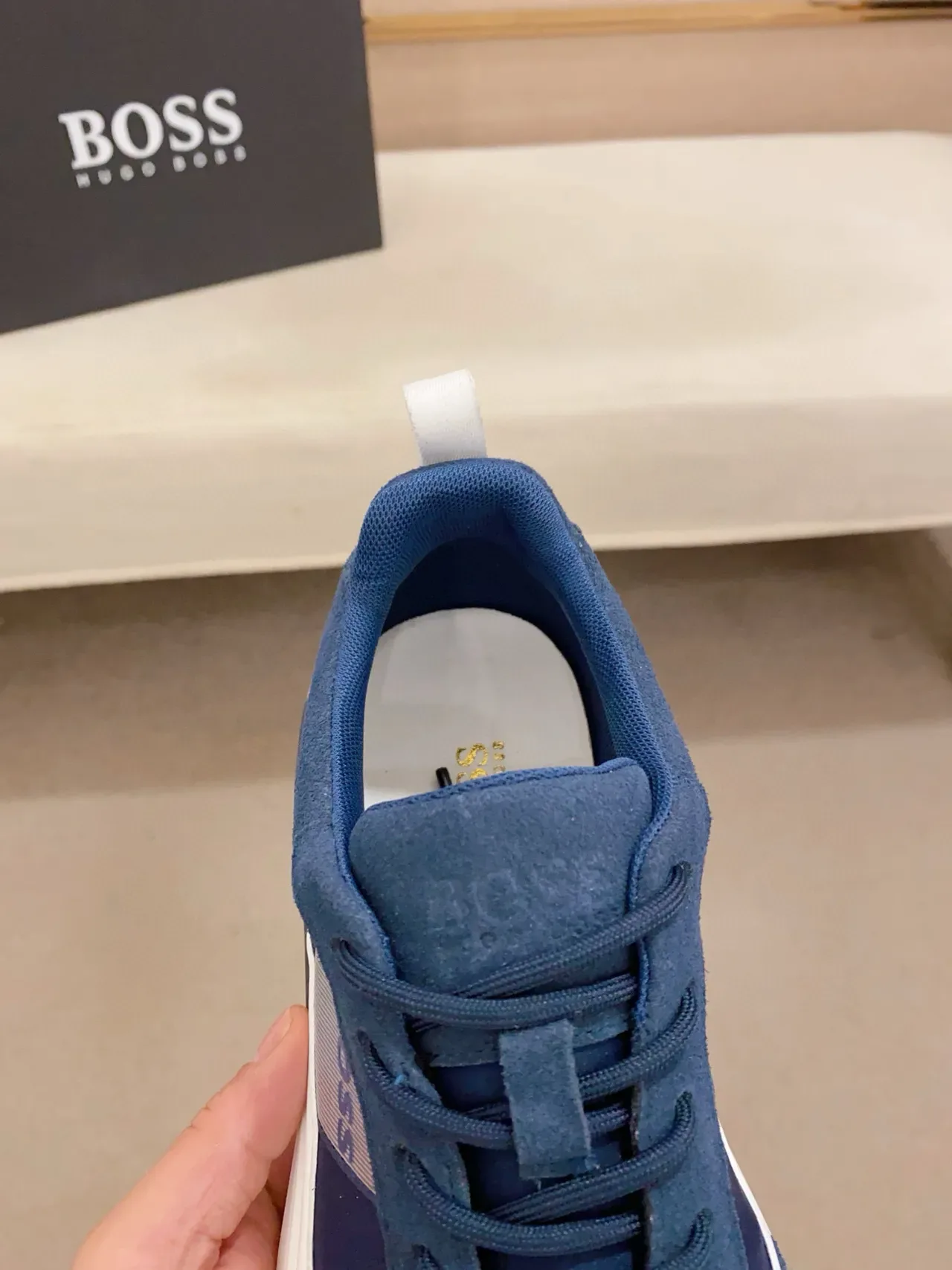 Hugo Boss Navy White Blue Daim et tissu avec rayure contrastée sneakers lifestyle 6