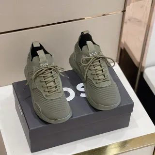 Hugo Boss Olive Green Ribbed Knit Lifestyle Sneakers