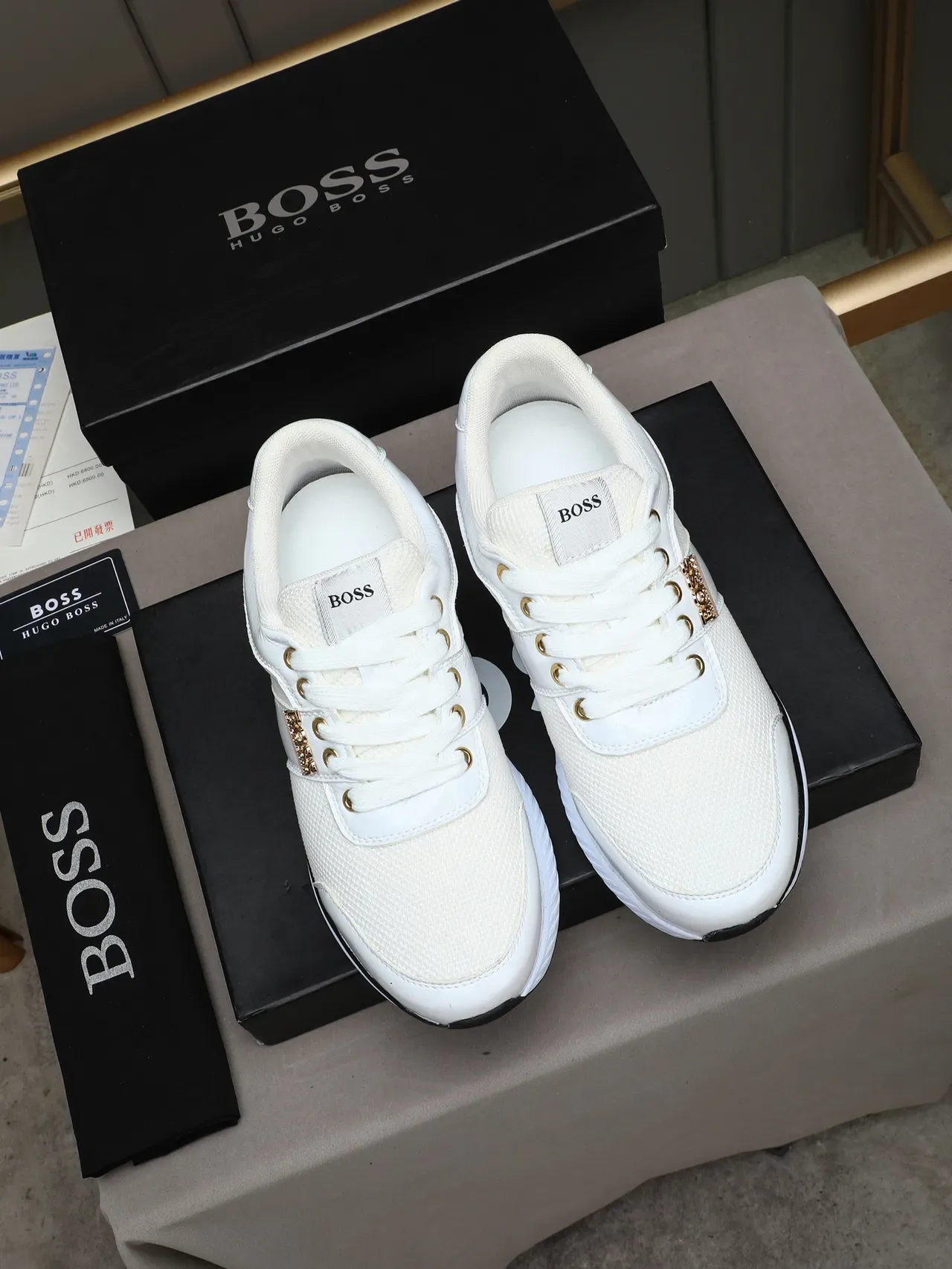 Hugo Boss White and Black Leather Mesh Lifestyle Sneaker 2