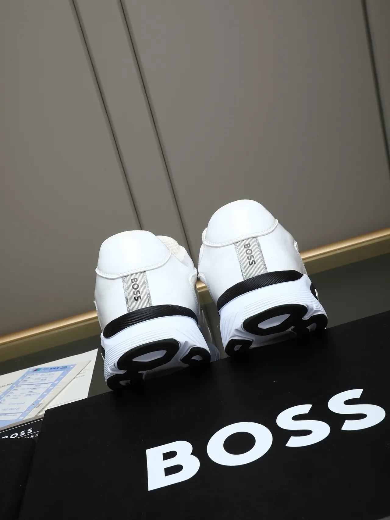 Hugo Boss White and Black Leather Mesh Lifestyle Sneaker 3