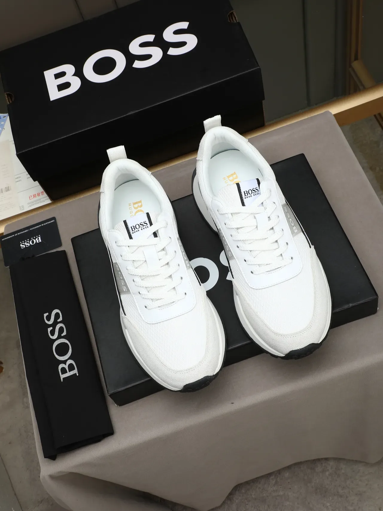 Hugo Boss White Gray Suede And Mesh Upper Layered Panel Construction Sneakers 2
