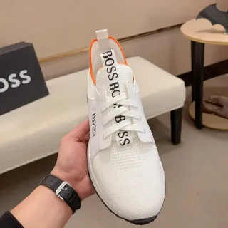 Hugo Boss White Orange Knit Mesh Upper Branded Tongue Strap Sneakers