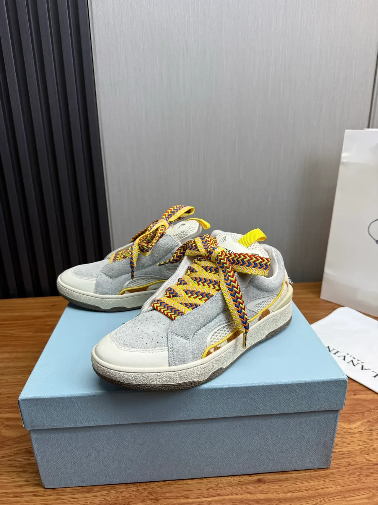 Lanvin Gray Multicolor Laceless Slip-On Suede And Mesh Panel Sneakers 3