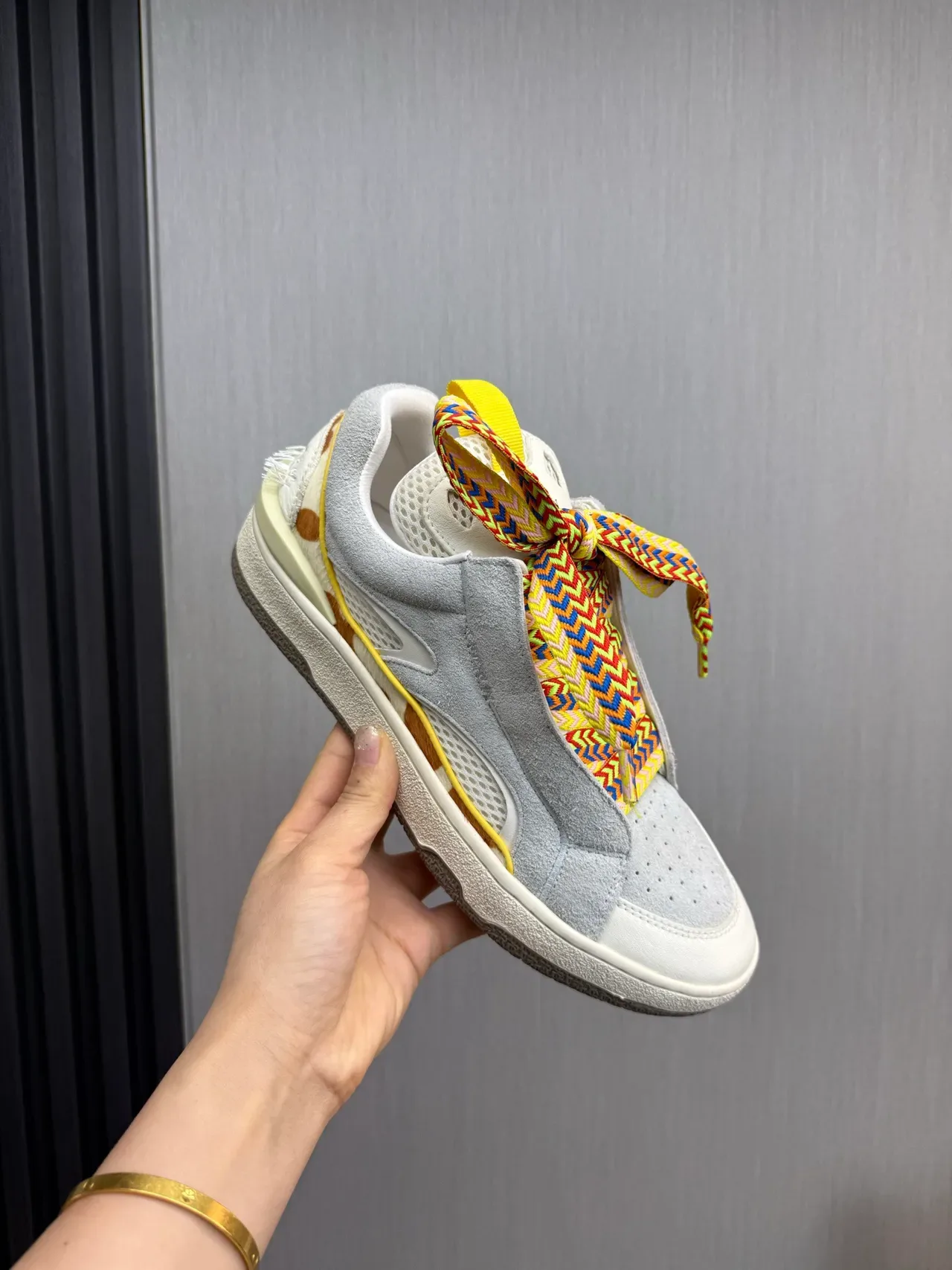 Lanvin Gray Multicolor Laceless Slip-On Suede And Mesh Panel Sneakers 8