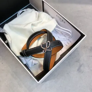 Loeve Anagram Belt Negro Marrón Doble Envoltura Costura Contrast Cinturón de Cuero