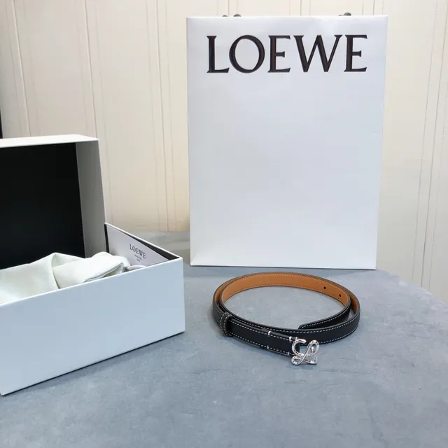 Loeve Anagram Belt Preto Marrom Duplo Envoltura Costura Contrast Cinto de Couro 3