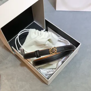 Loewe Anagram Belt Black Gold Thin White Contrast Stitching Leather Belt