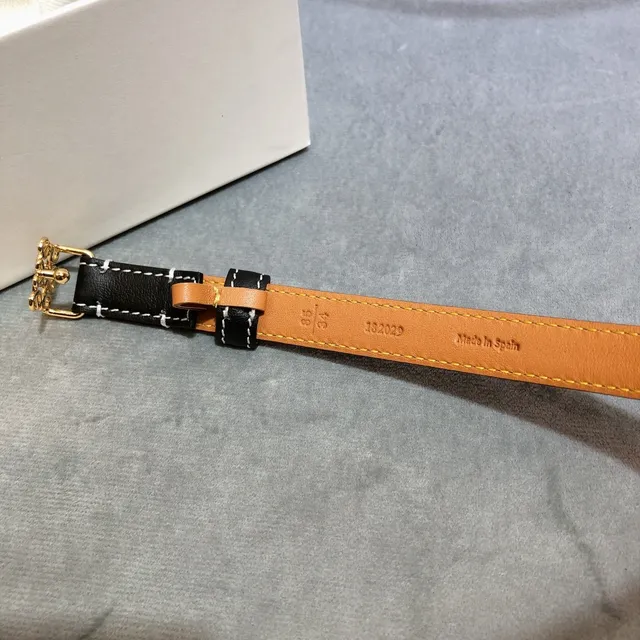 Loewe Anagram Belt Black Gold Thin White Contrast Stitching Leather Belt 2