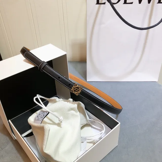 Loewe Anagram Belt Black Gold Thin White Contrast Stitching Leather Belt 4