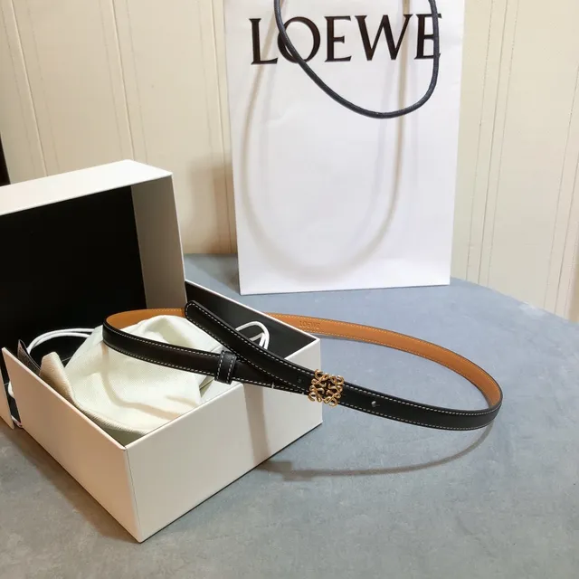Loewe Anagram Belt Black Gold Thin White Contrast Stitching Leather Belt 5