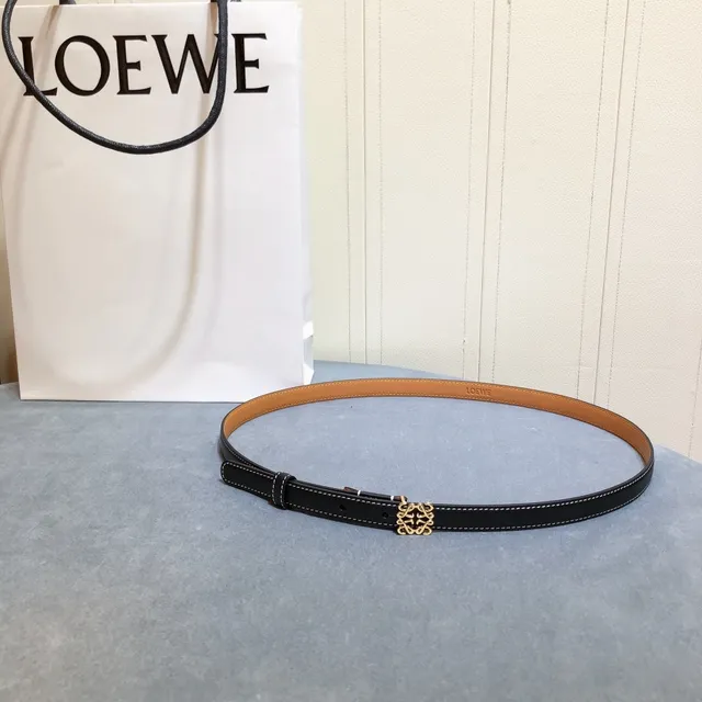 Loewe Anagram Belt Black Gold Thin White Contrast Stitching Leather Belt 6