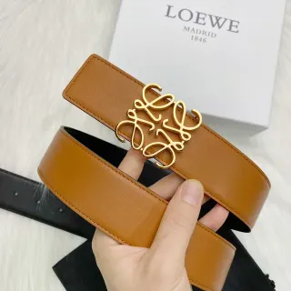 Loewe Anagram Belt Tan and Black Leather Belt