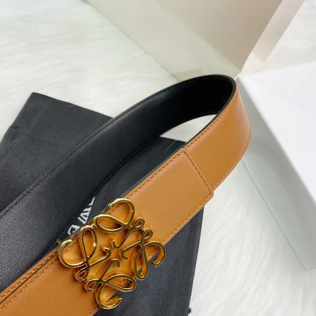 Loewe Anagram Belt Tan and Black Leather Belt 4