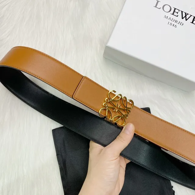 Loewe Anagram Belt Tan and Black Leather Belt 5