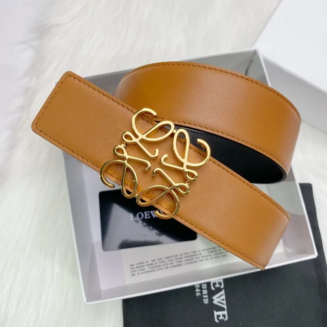 Loewe Anagram Belt Tan and Black Leather Belt 6