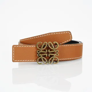 Loewe Anagram Brown White Pebbled Contrast Stitching Leather Belt
