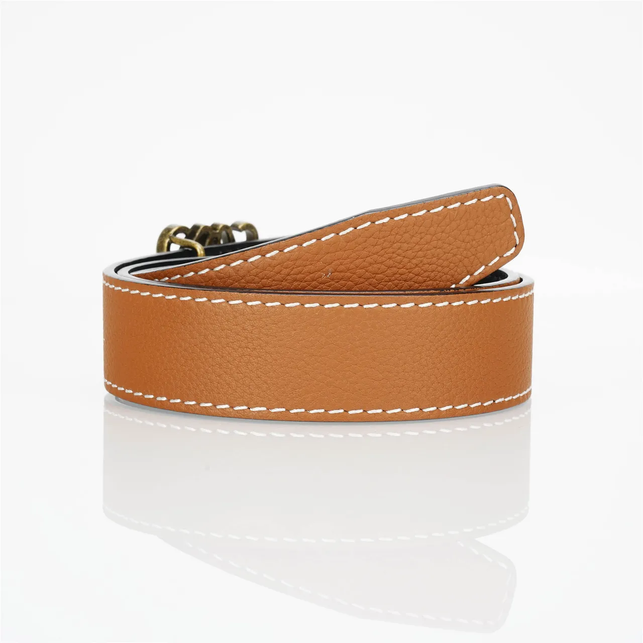 Loewe Anagram Cinto de couro marrom branco com costura contrastante texturizada 3