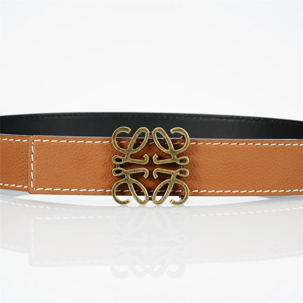 Loewe Anagram Cinto de couro marrom branco com costura contrastante texturizada 8