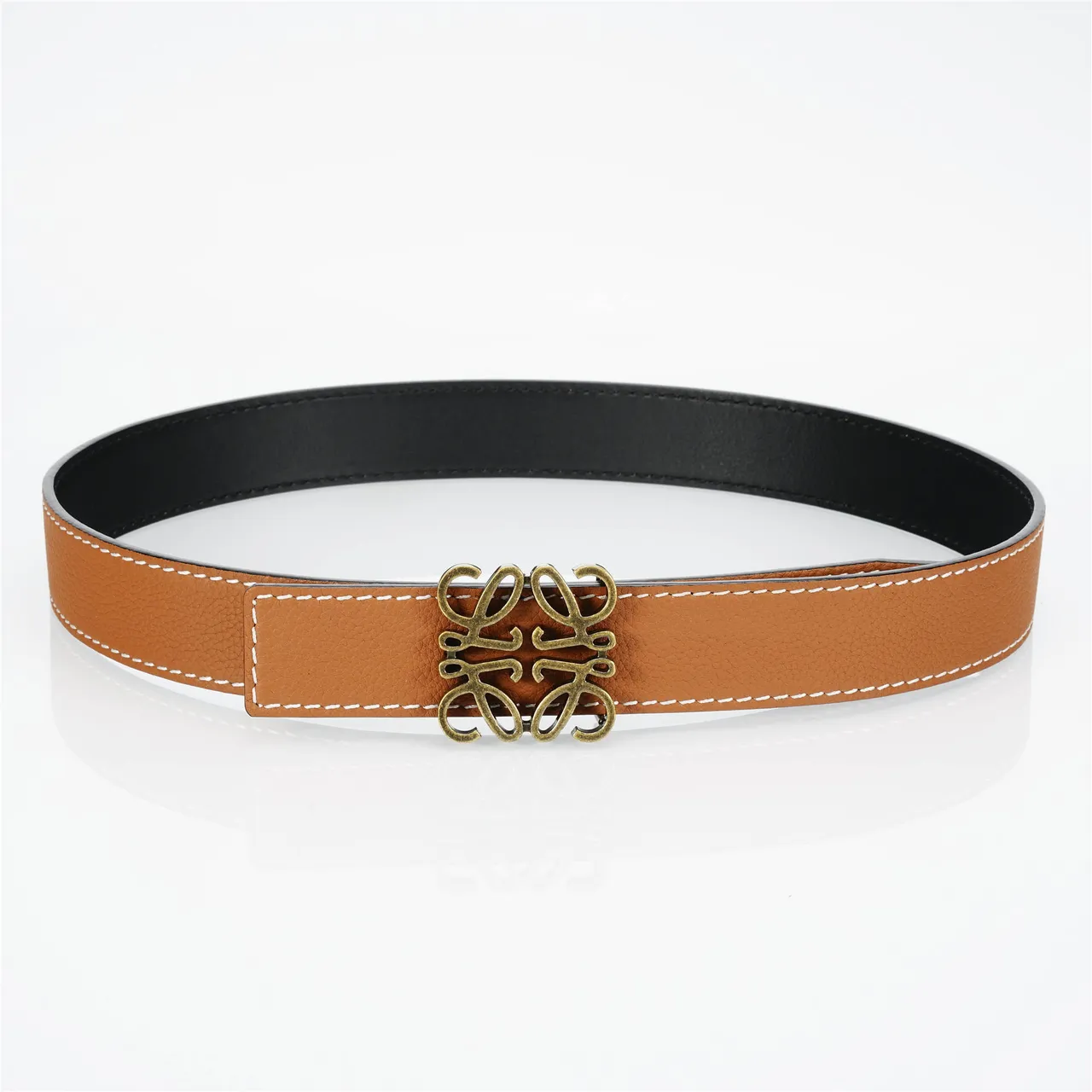 Loewe Anagram Cinto de couro marrom branco com costura contrastante texturizada 9