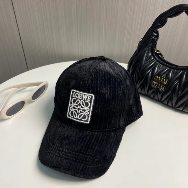 Loewe Anagram Logo Black Corduroy Baseball Cap 3