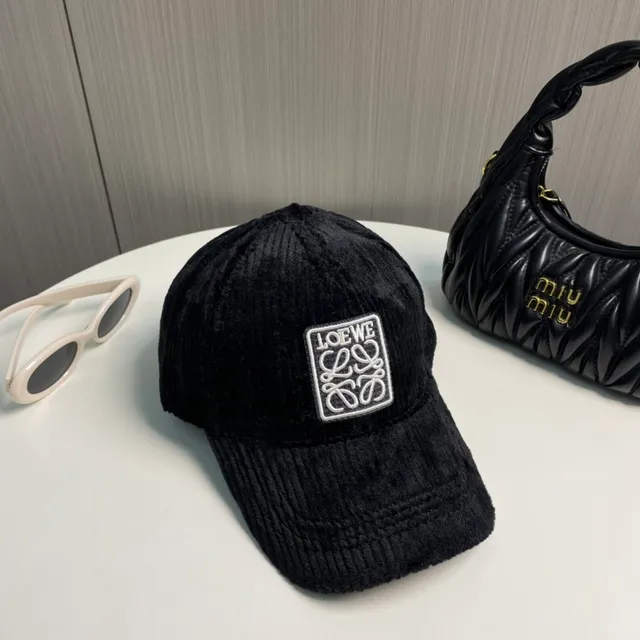 Loewe Anagram Logo Black Corduroy Baseball Cap 4