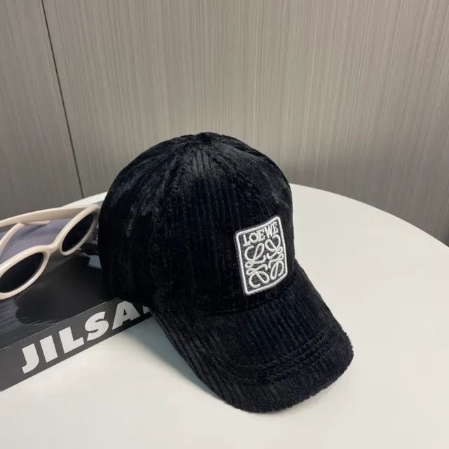 Loewe Anagram Logo Black Corduroy Baseball Cap 7