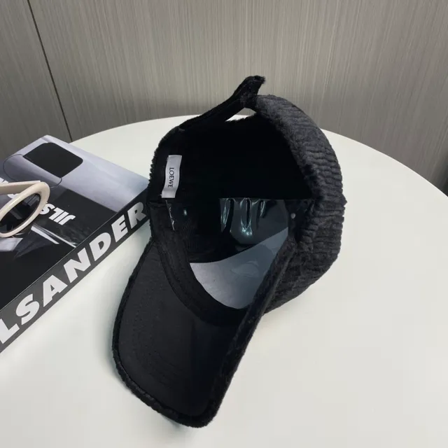 Loewe Anagram Logo Black Corduroy Baseball Cap 8