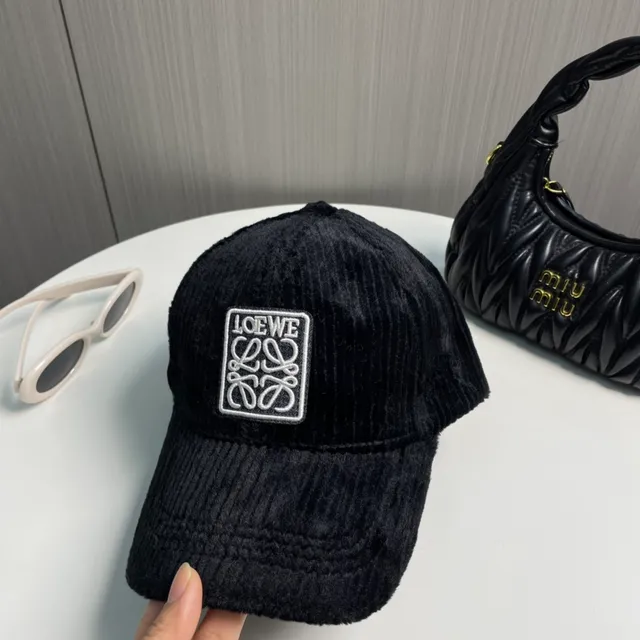 Loewe Anagram Logo Black Corduroy Baseball Cap 9