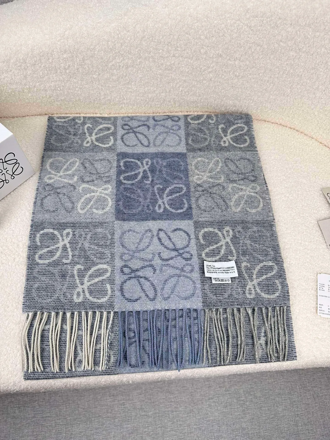Loewe Anagram Monogram Gray Cashmere Scarf 3