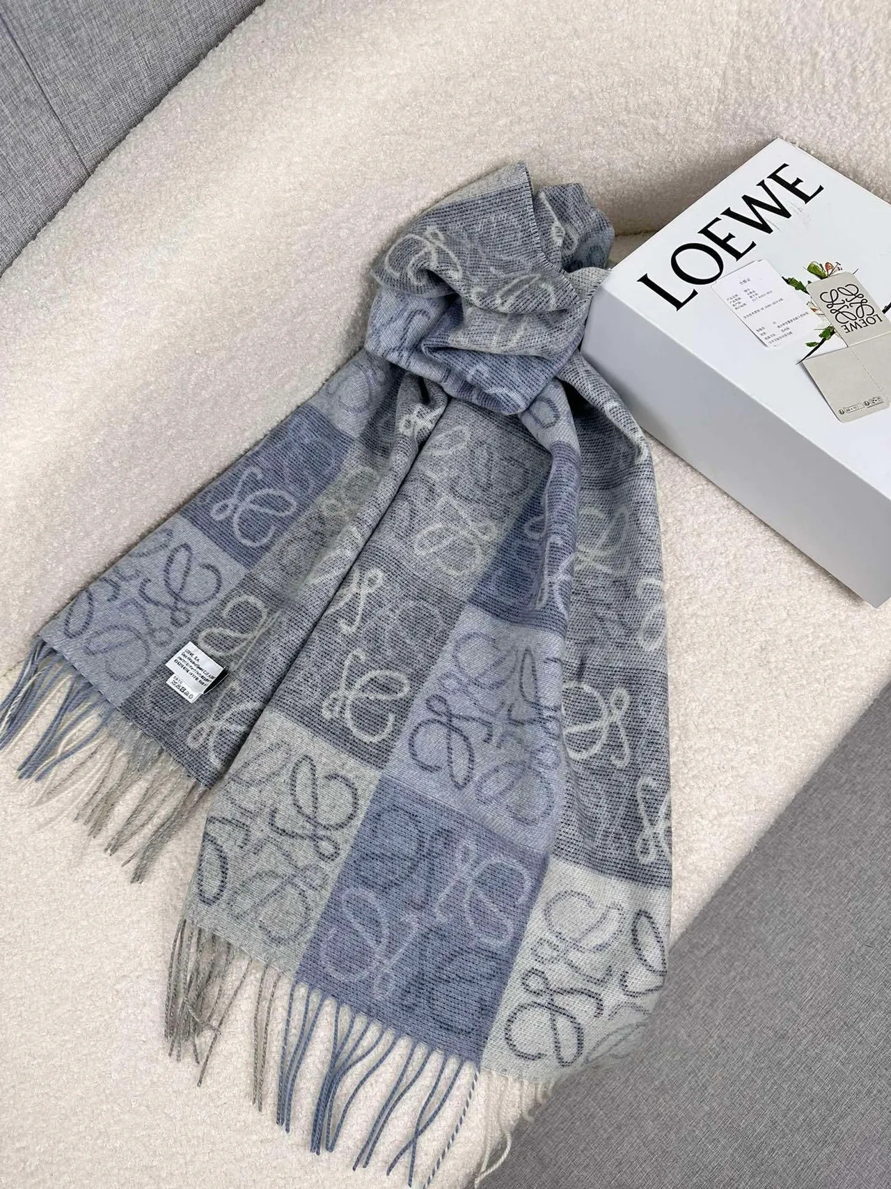 Loewe Anagram Monogram Gray Cashmere Scarf 9