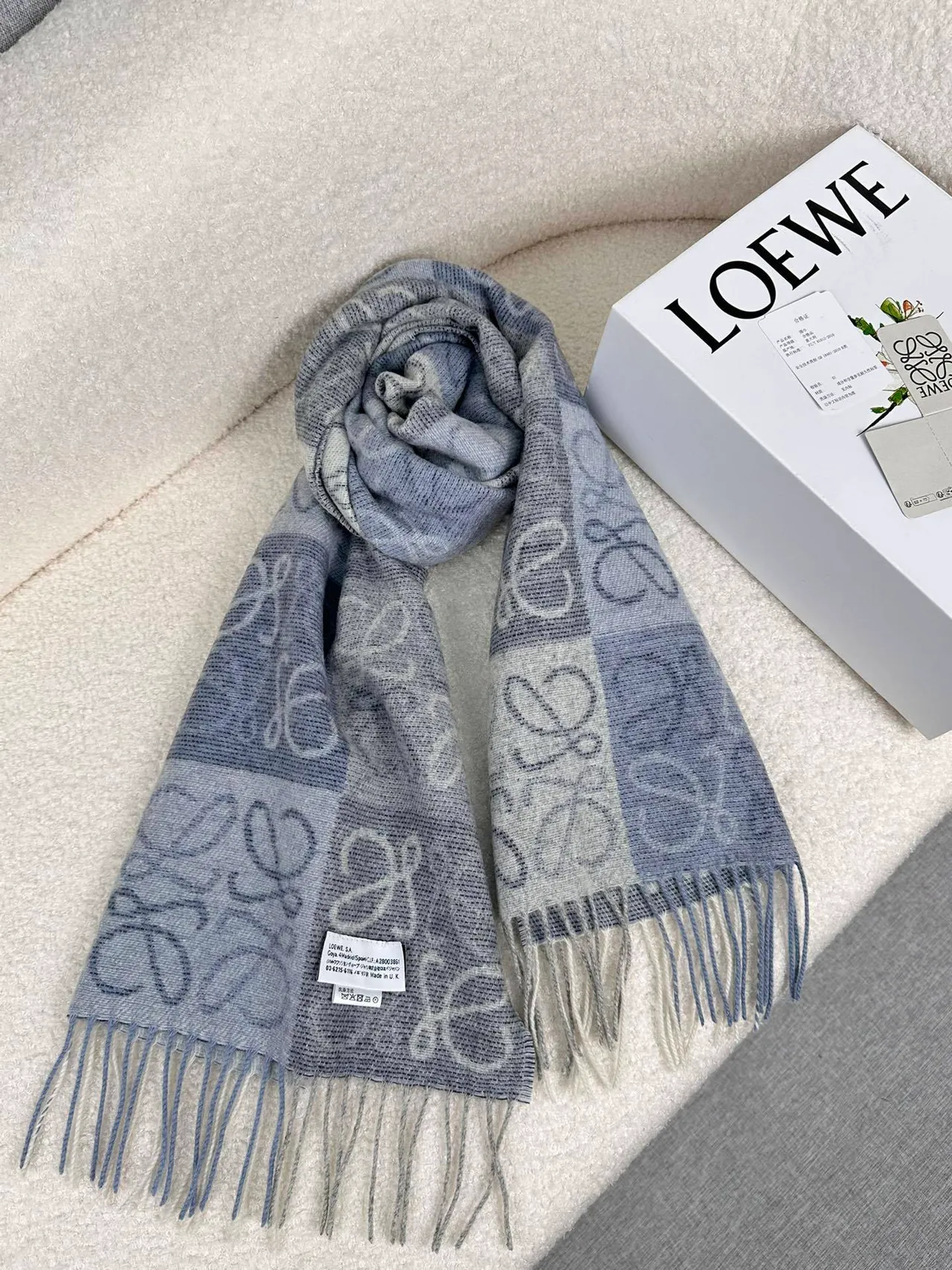 Loewe Anagram Monogram Gray Cashmere Scarf 5