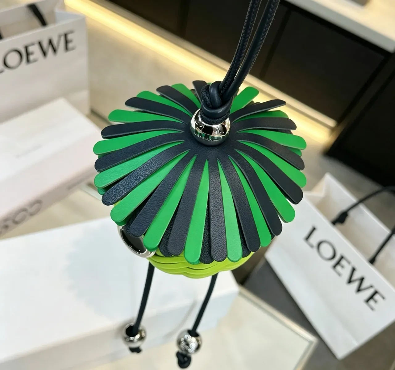 Loewe Green Black Woven Lime Sphere Fringed Cap Handbag 4